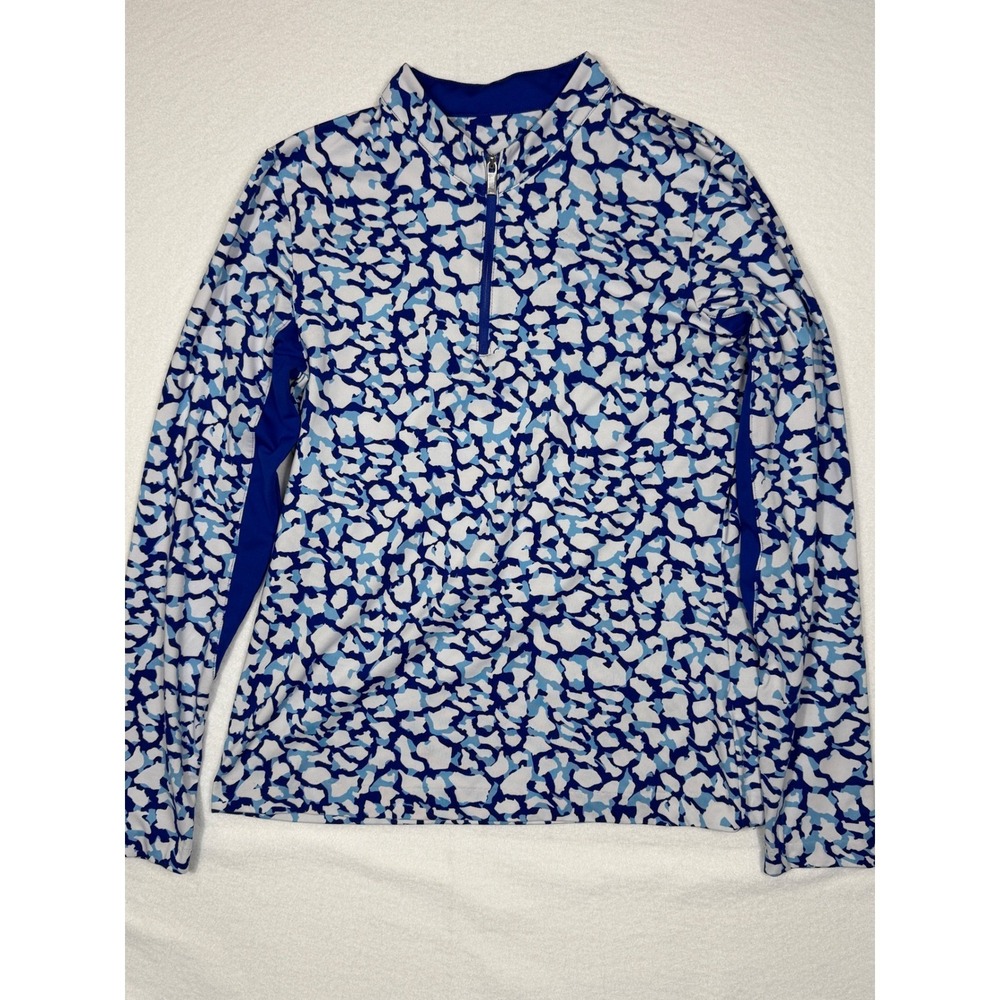 Tail Womens Long Sleeve Mock Neck‎ 1/4 Zip Golf Top Abstract Print Blue White SM